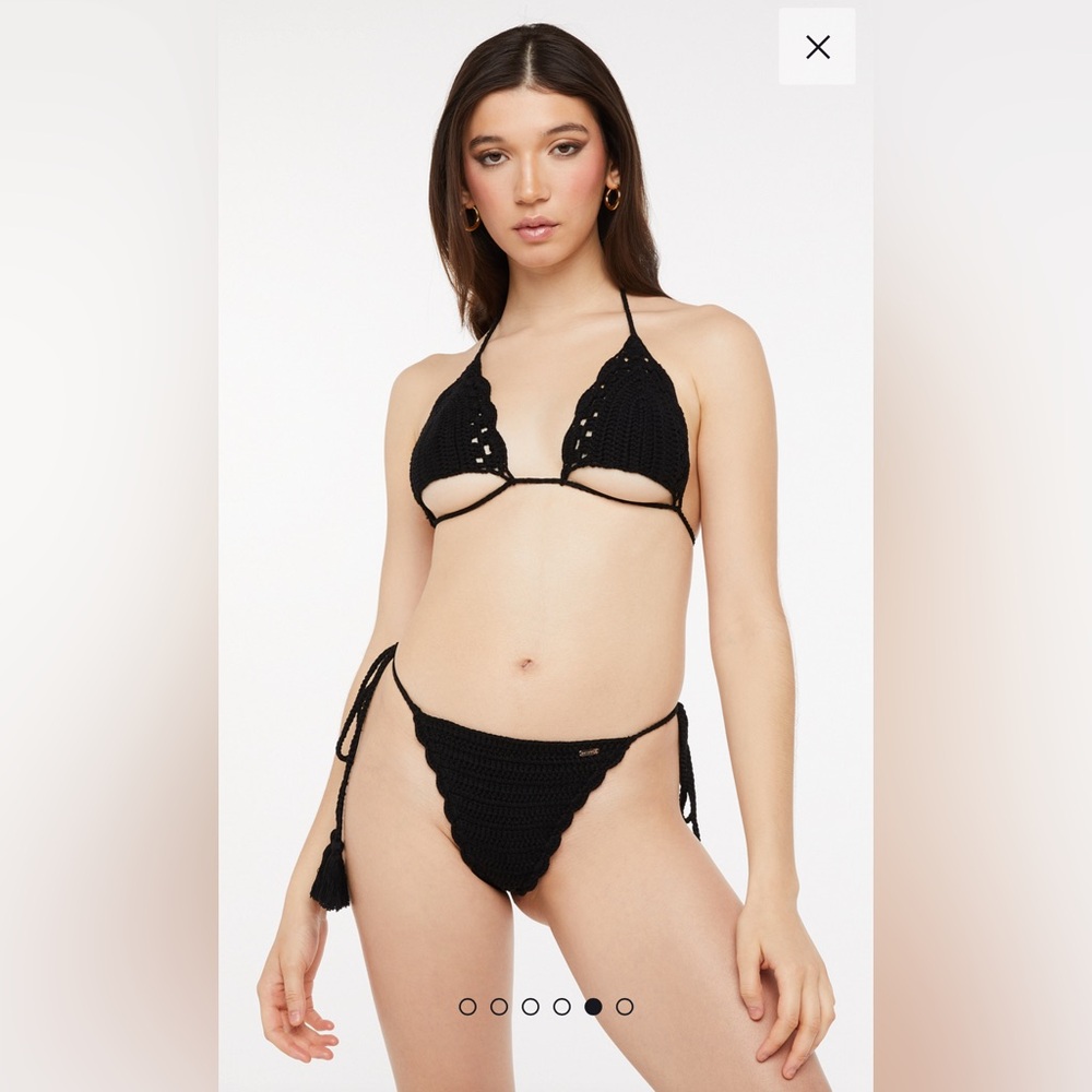 Savage X Fenty Black Crochet Bikini Style Top And Thong Set